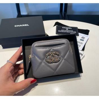 Chanel Shiny Lambskin 19 Zipped Coin Purse Wallet AP2086 Dark Grey 2024 (SSZ-240717060)