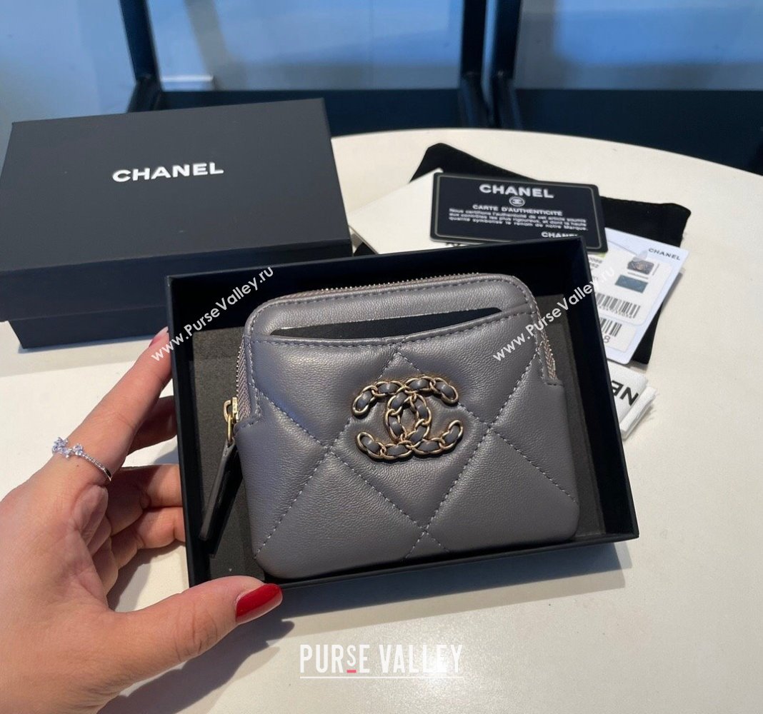 Chanel Shiny Lambskin 19 Zipped Coin Purse Wallet AP2086 Dark Grey 2024 (SSZ-240717060)