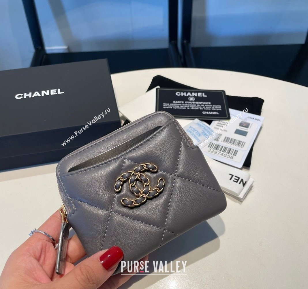 Chanel Shiny Lambskin 19 Zipped Coin Purse Wallet AP2086 Dark Grey 2024 (SSZ-240717060)