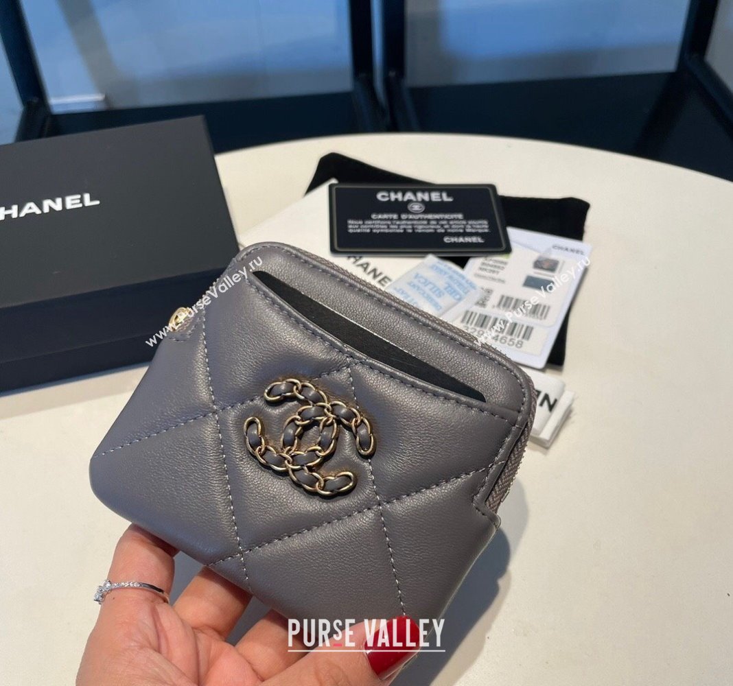 Chanel Shiny Lambskin 19 Zipped Coin Purse Wallet AP2086 Dark Grey 2024 (SSZ-240717060)