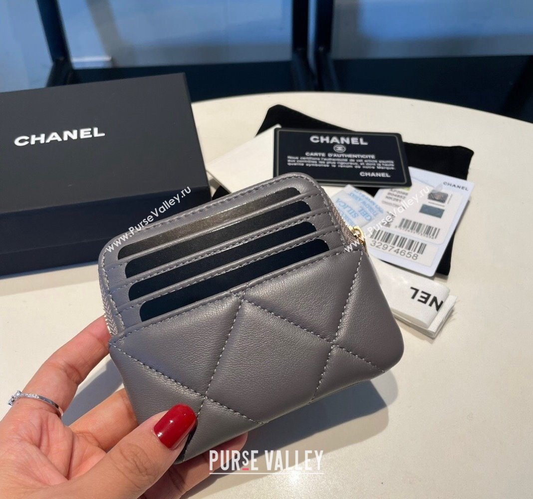 Chanel Shiny Lambskin 19 Zipped Coin Purse Wallet AP2086 Dark Grey 2024 (SSZ-240717060)