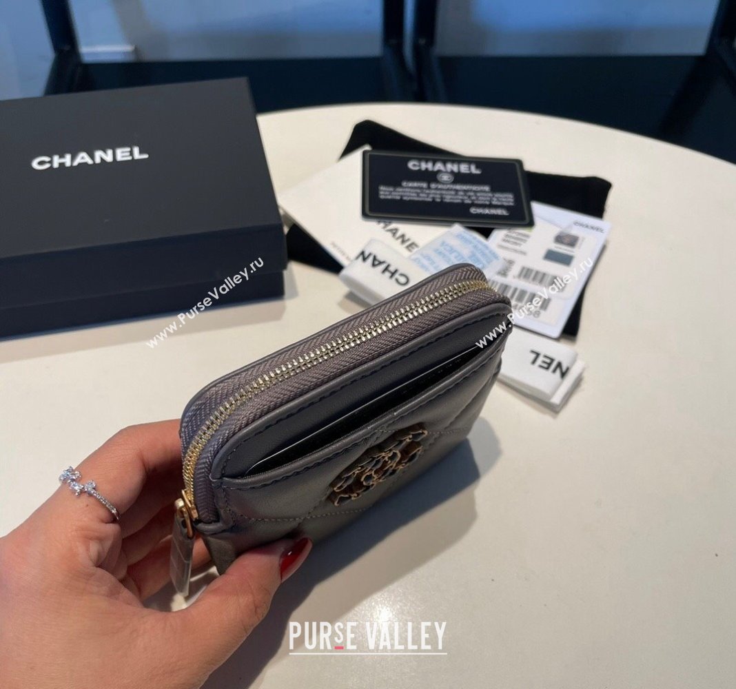 Chanel Shiny Lambskin 19 Zipped Coin Purse Wallet AP2086 Dark Grey 2024 (SSZ-240717060)