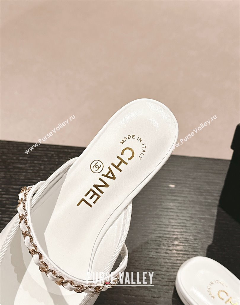 Chanel Calfskin Patent Flat Mules with Chain White 2024 072208 (MD-240722084)