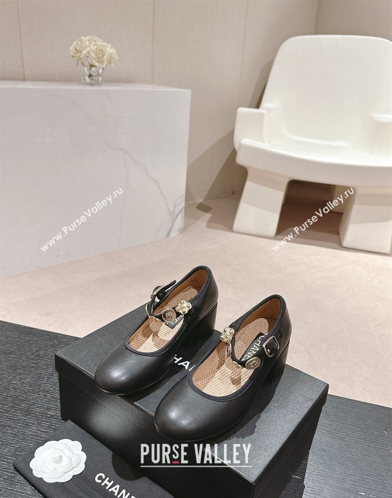 Chanel Lambskin Mary Janes Pumps 5cm with Charm Black 2024 G45778 (MD-240722024)