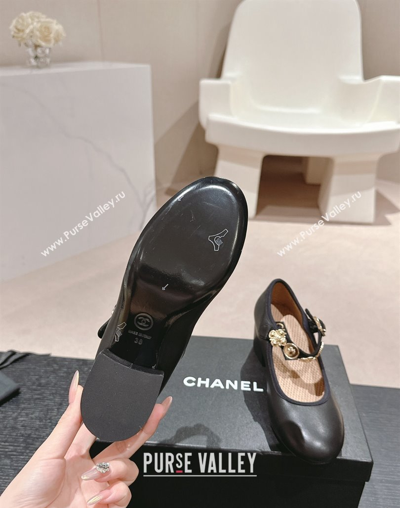 Chanel Lambskin Mary Janes Pumps 5cm with Charm Black 2024 G45778 (MD-240722024)