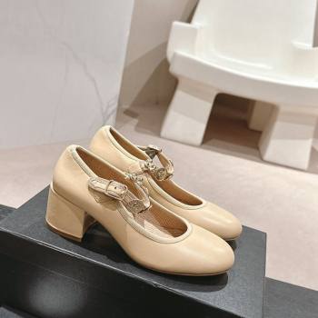 Chanel Lambskin Mary Janes Pumps 5cm with Charm Beige 2024 G45778 (MD-240722026)