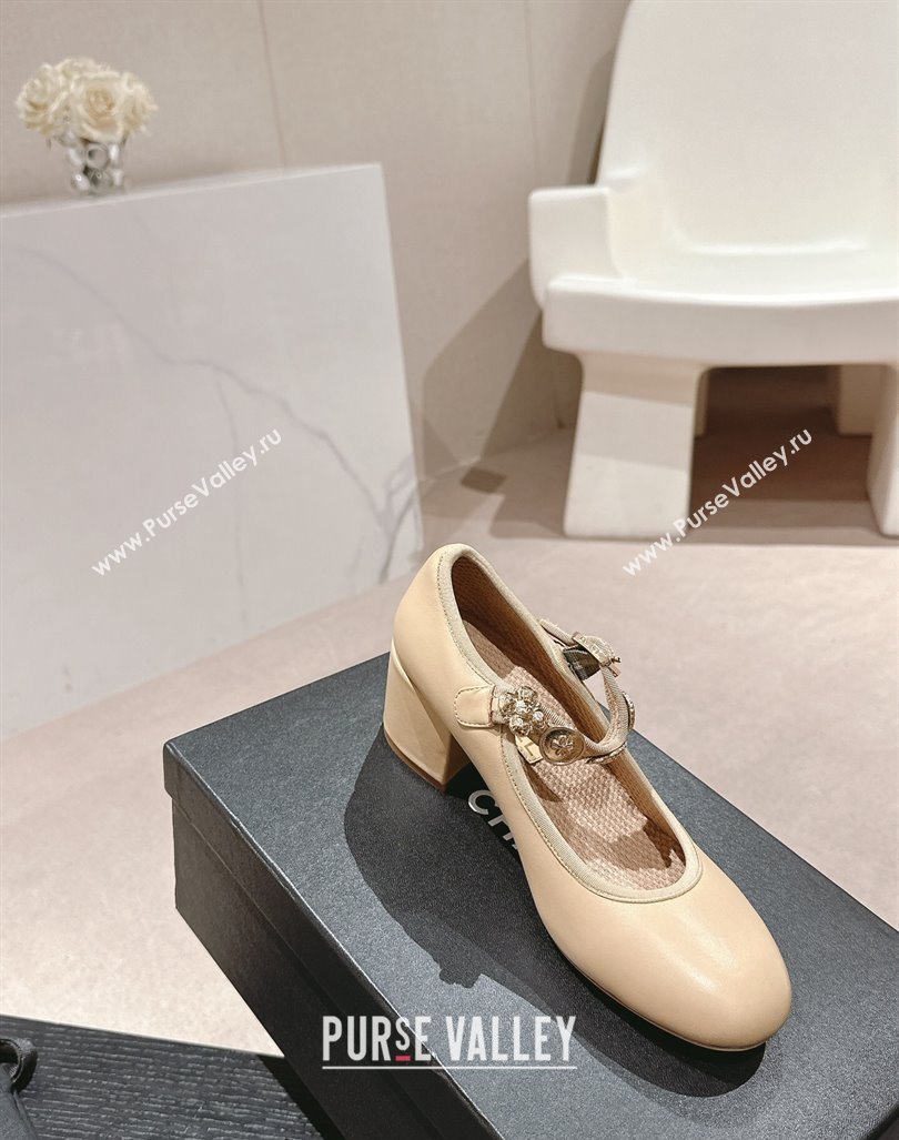 Chanel Lambskin Mary Janes Pumps 5cm with Charm Beige 2024 G45778 (MD-240722026)