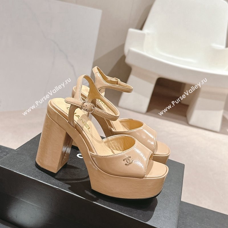 Chanel Calfskin Platform Sandals 12cm Beige 2024 G45740 (MD-240722090)