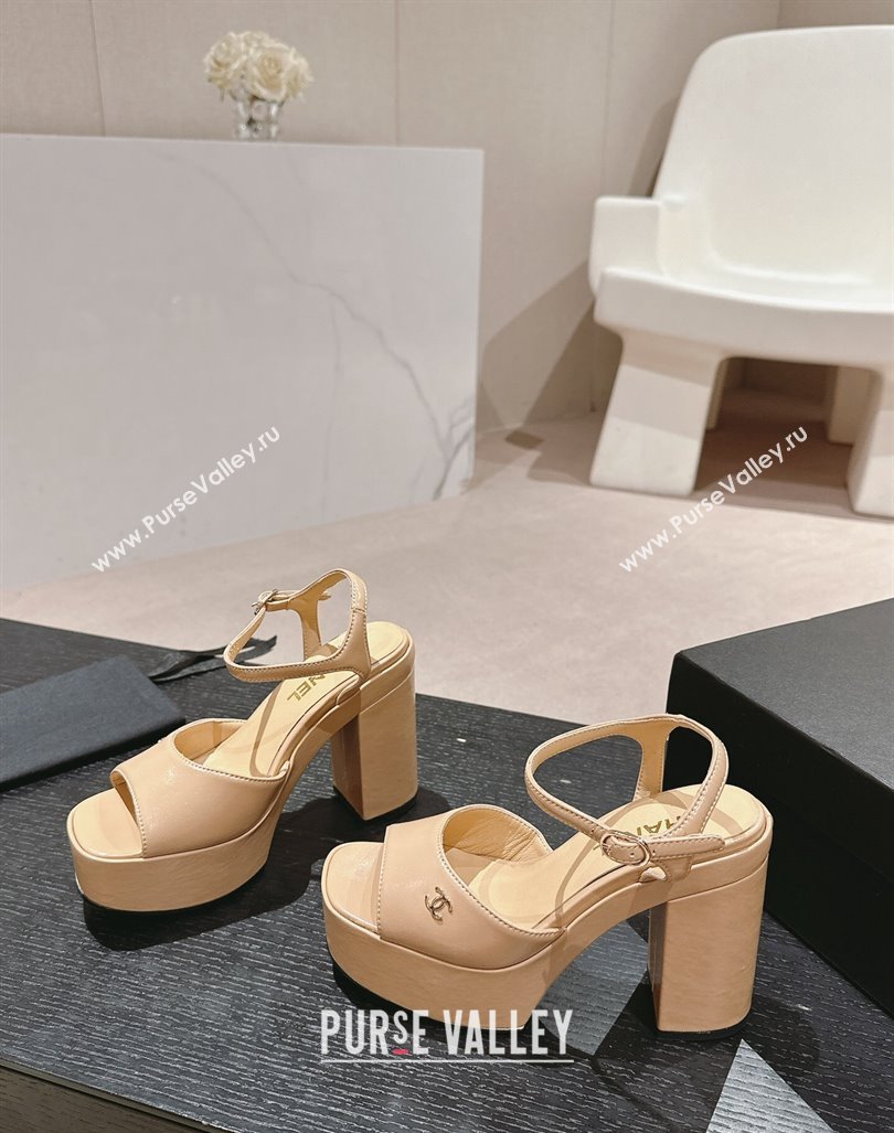 Chanel Calfskin Platform Sandals 12cm Beige 2024 G45740 (MD-240722090)