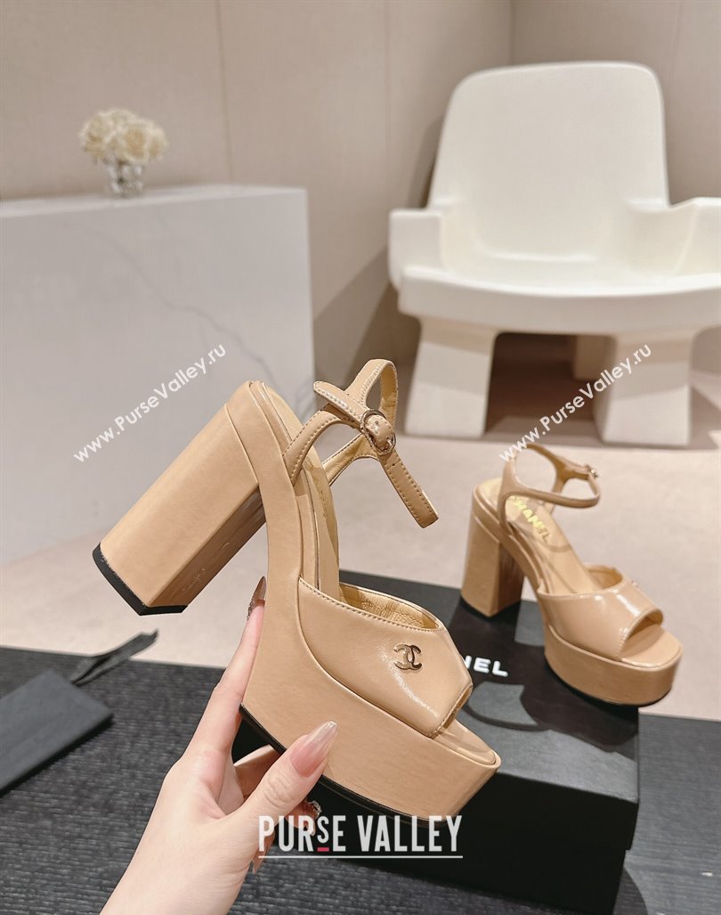 Chanel Calfskin Platform Sandals 12cm Beige 2024 G45740 (MD-240722090)