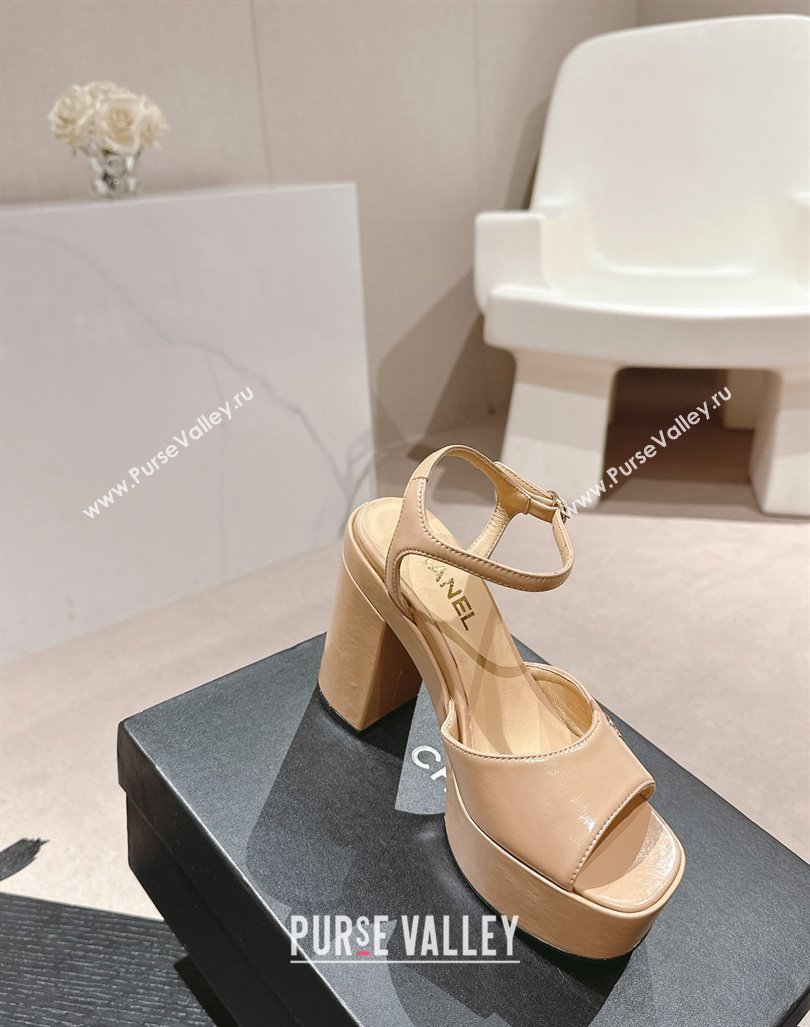 Chanel Calfskin Platform Sandals 12cm Beige 2024 G45740 (MD-240722090)