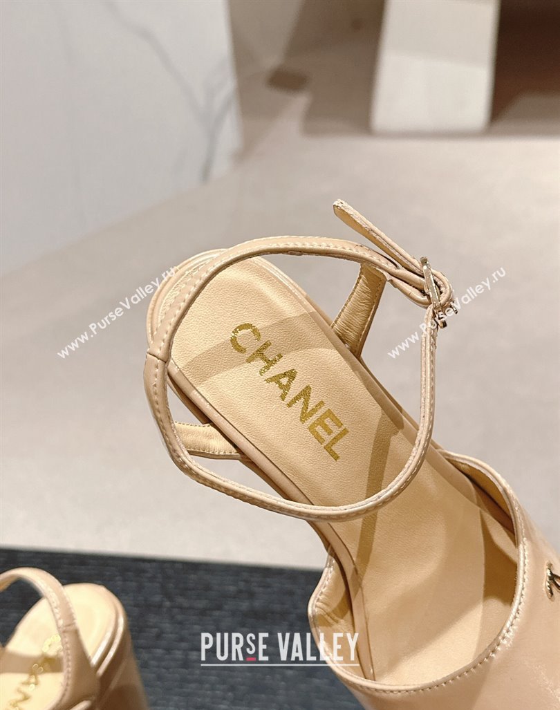 Chanel Calfskin Platform Sandals 12cm Beige 2024 G45740 (MD-240722090)