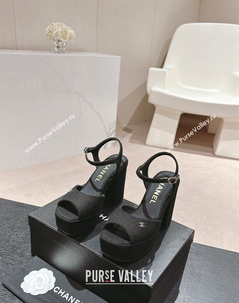 Chanel Wool Platform Sandals 12cm Black/Silver cc 2024 G45740 (MD-240722096)