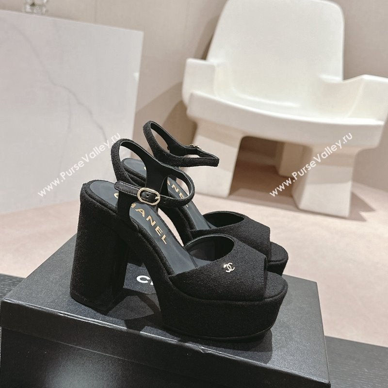 Chanel Wool Platform Sandals 12cm Black/Silver cc 2024 G45740 (MD-240722096)