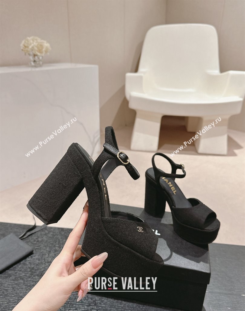 Chanel Wool Platform Sandals 12cm Black/Silver cc 2024 G45740 (MD-240722096)