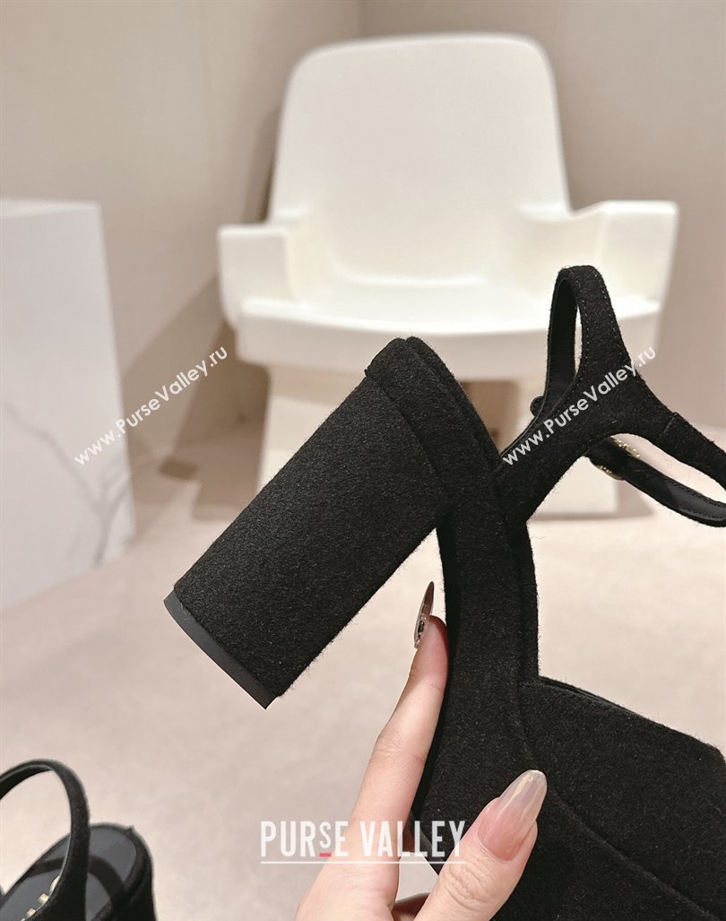 Chanel Wool Platform Sandals 12cm Black/Silver cc 2024 G45740 (MD-240722096)