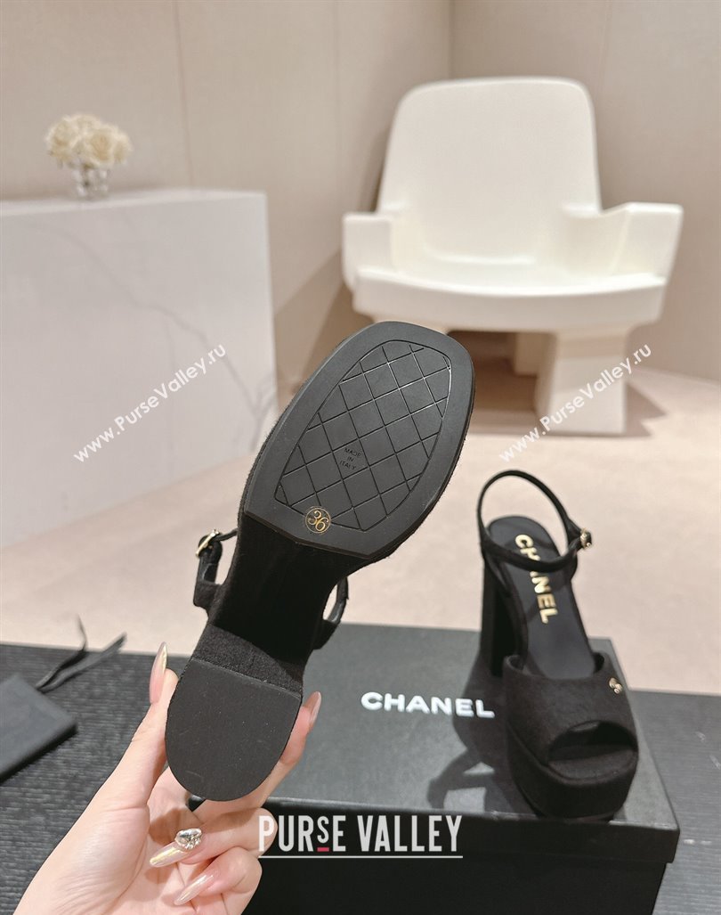 Chanel Wool Platform Sandals 12cm Black/Silver cc 2024 G45740 (MD-240722096)