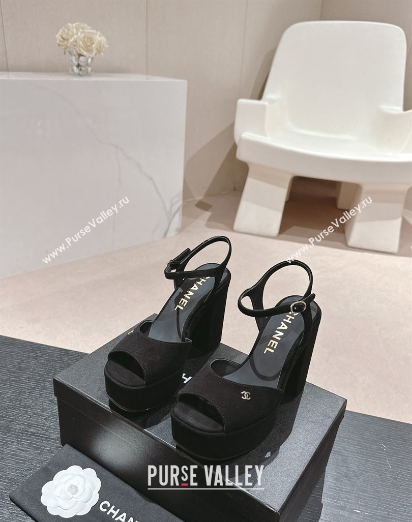 Chanel Suede Platform Sandals 12cm Black 2024 G45740 (MD-240722099)