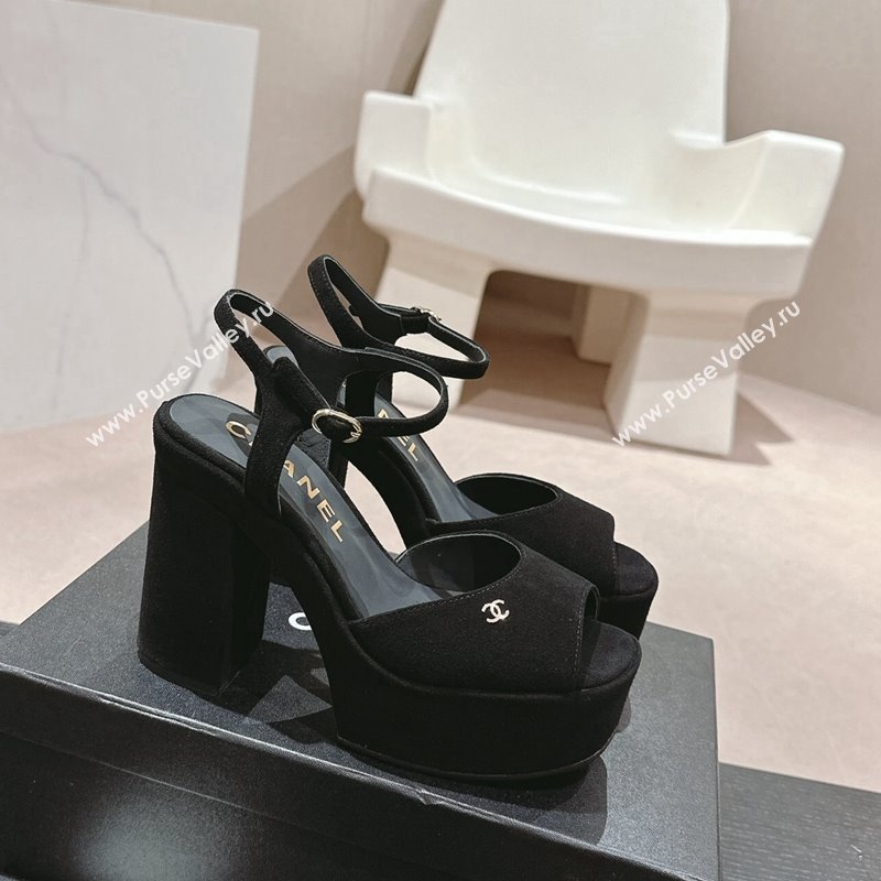 Chanel Suede Platform Sandals 12cm Black 2024 G45740 (MD-240722099)