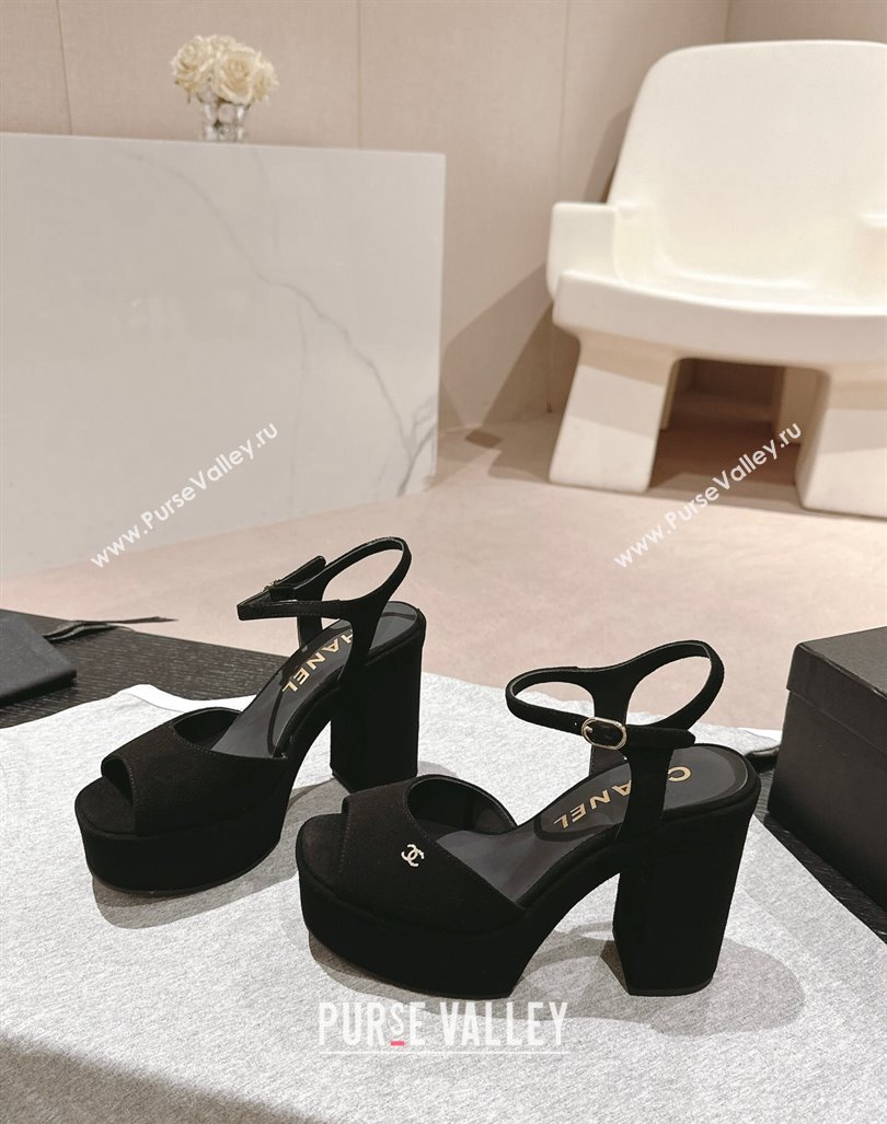 Chanel Suede Platform Sandals 12cm Black 2024 G45740 (MD-240722099)