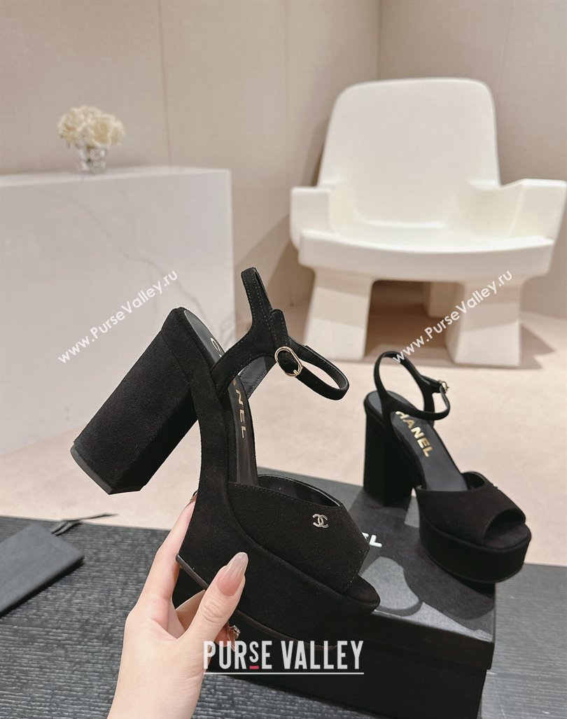 Chanel Suede Platform Sandals 12cm Black 2024 G45740 (MD-240722099)