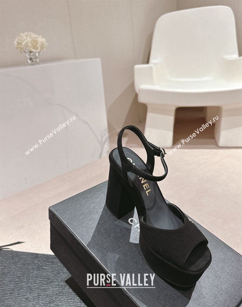 Chanel Suede Platform Sandals 12cm Black 2024 G45740 (MD-240722099)