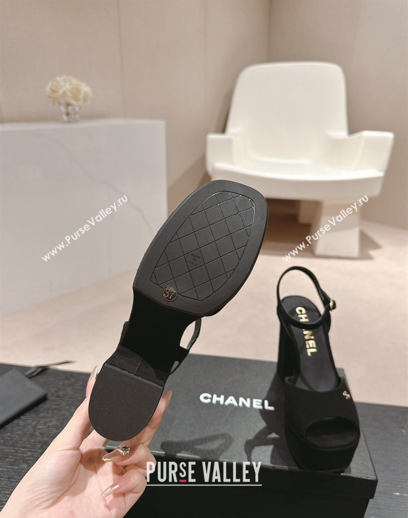 Chanel Suede Platform Sandals 12cm Black 2024 G45740 (MD-240722099)