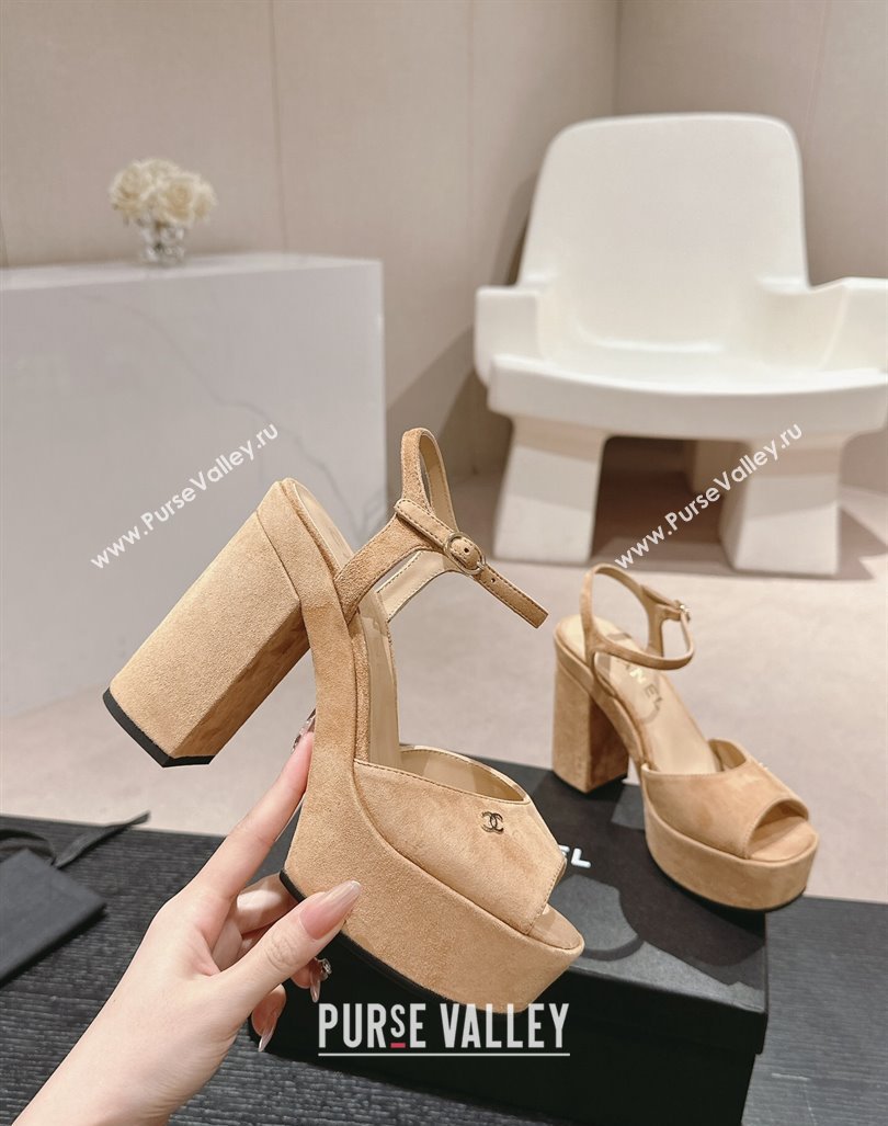 Chanel Suede Platform Sandals 12cm Beige 2024 G45740 (MD-240722100)