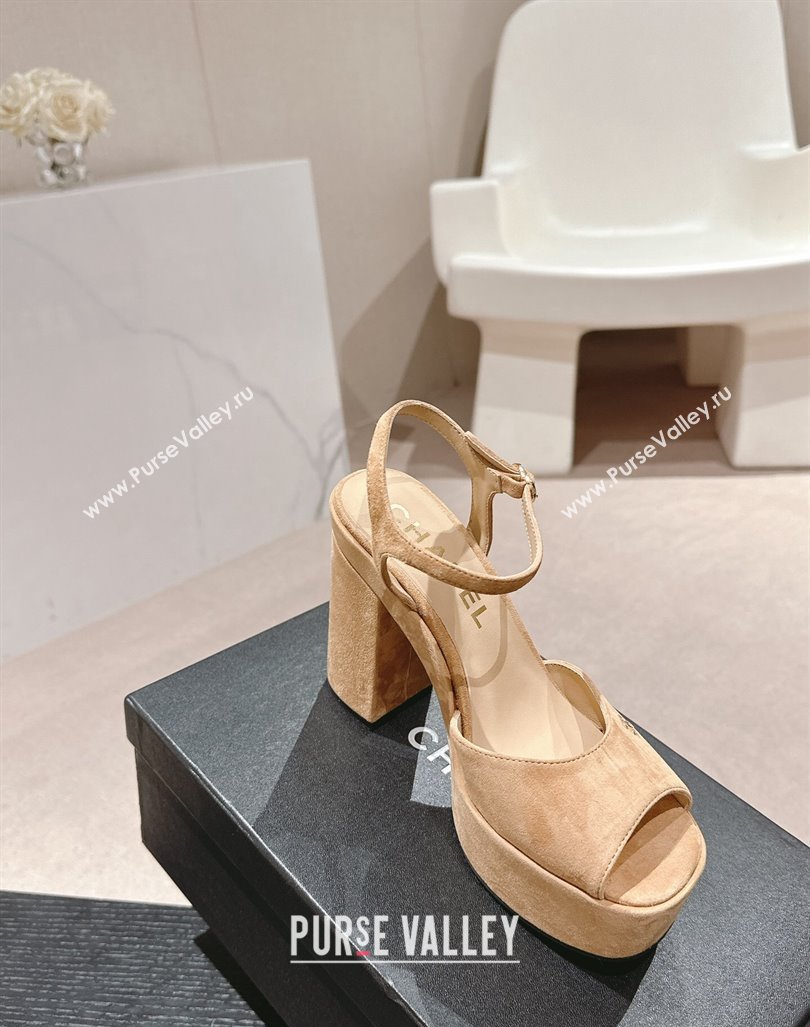 Chanel Suede Platform Sandals 12cm Beige 2024 G45740 (MD-240722100)