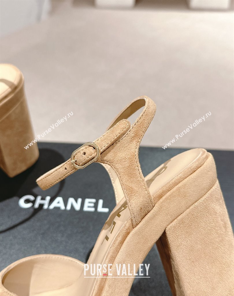 Chanel Suede Platform Sandals 12cm Beige 2024 G45740 (MD-240722100)