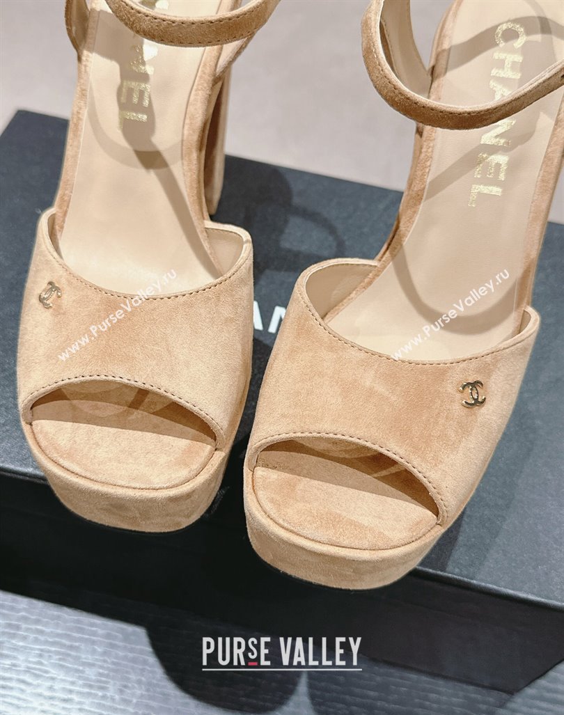 Chanel Suede Platform Sandals 12cm Beige 2024 G45740 (MD-240722100)