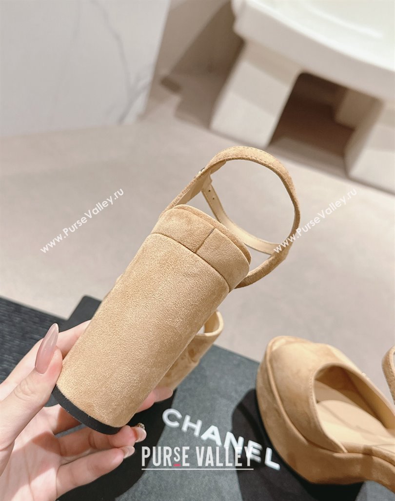 Chanel Suede Platform Sandals 12cm Beige 2024 G45740 (MD-240722100)