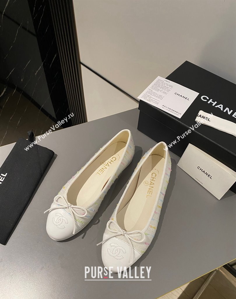 Chanel Tweed Classic Ballet Flat White/Multi 2024 072211 (MD-240722112)