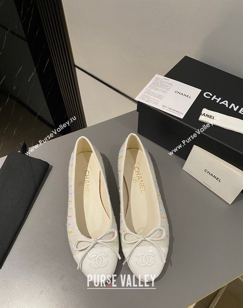 Chanel Tweed Classic Ballet Flat White/Multi 2024 072211 (MD-240722112)