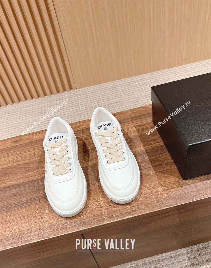 Chanel White Calfskin Sneakers with Side CC White 2024 072203 (KL-240722015)