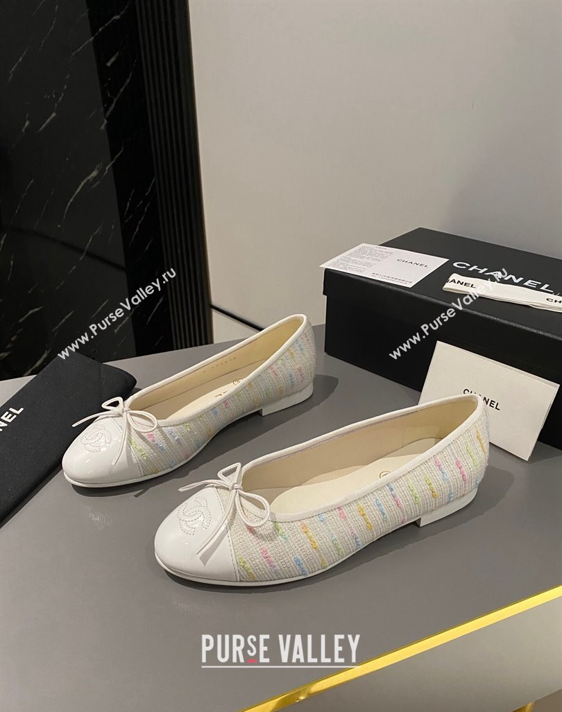 Chanel Tweed Classic Ballet Flat White/Multi 2024 072211 (MD-240722112)