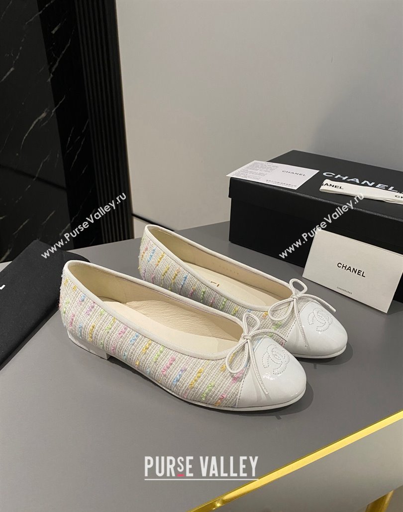 Chanel Tweed Classic Ballet Flat White/Multi 2024 072211 (MD-240722112)