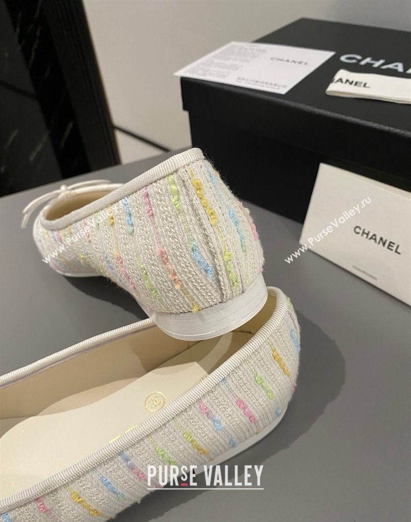 Chanel Tweed Classic Ballet Flat White/Multi 2024 072211 (MD-240722112)