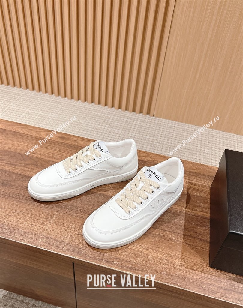 Chanel White Calfskin Sneakers with Side CC White 2024 072203 (KL-240722015)