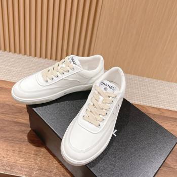 Chanel White Calfskin Sneakers with Side CC White 2024 072203 (KL-240722015)