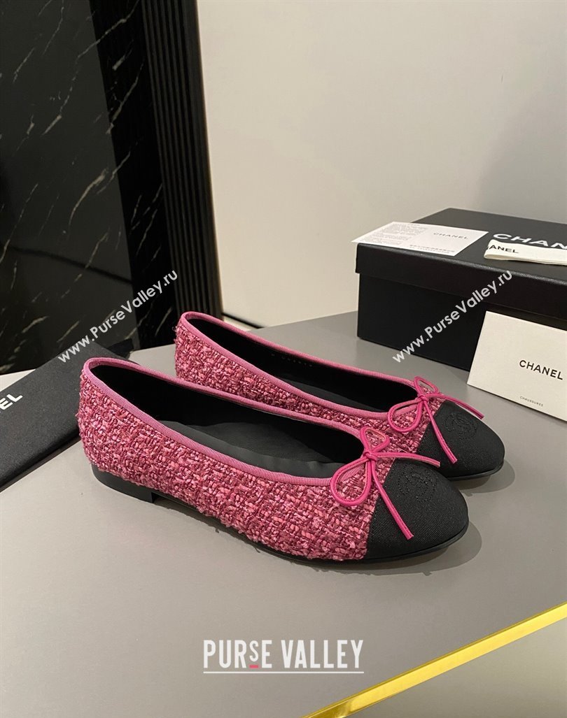 Chanel Tweed Classic Ballet Flat Dark Pink 2024 072211 (MD-240722116)