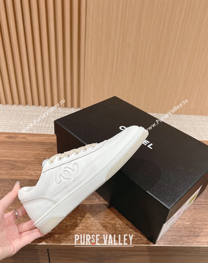 Chanel White Calfskin Sneakers with Side CC White 2024 072203 (KL-240722015)