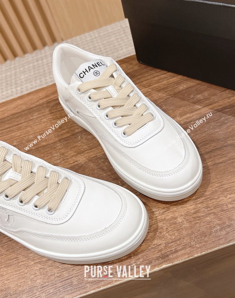 Chanel White Calfskin Sneakers with Side CC White 2024 072203 (KL-240722015)