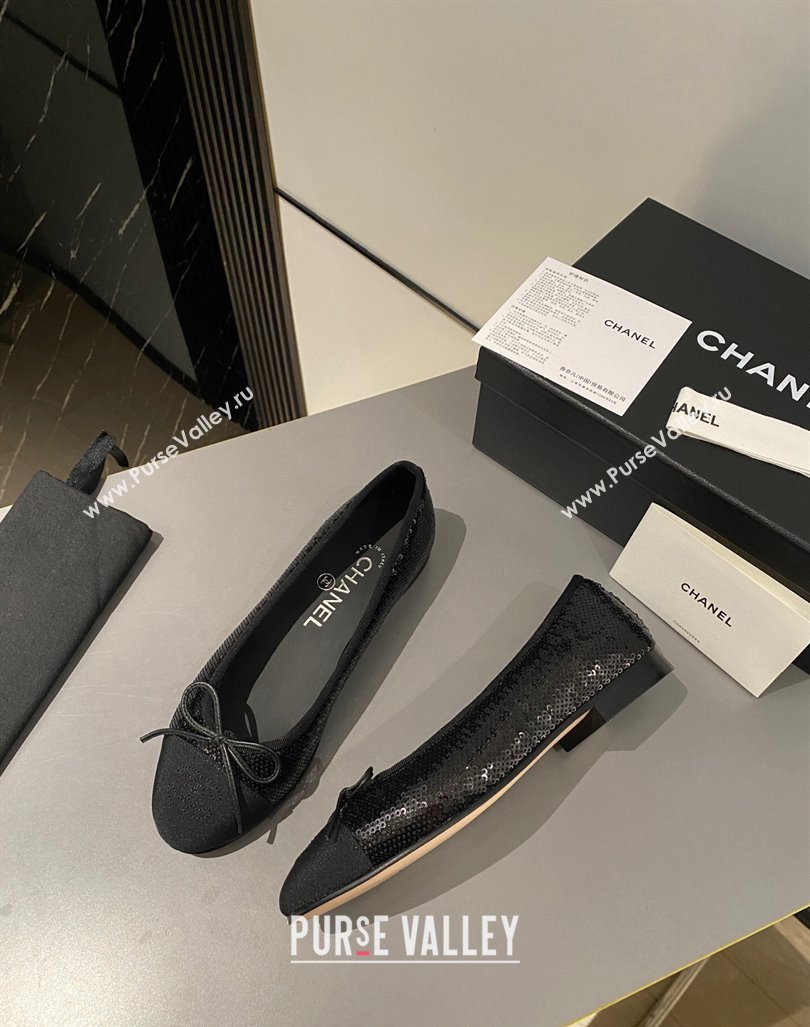 Chanel Sequins Classic Ballet Flat Balck 2024 072211 (MD-240722117)