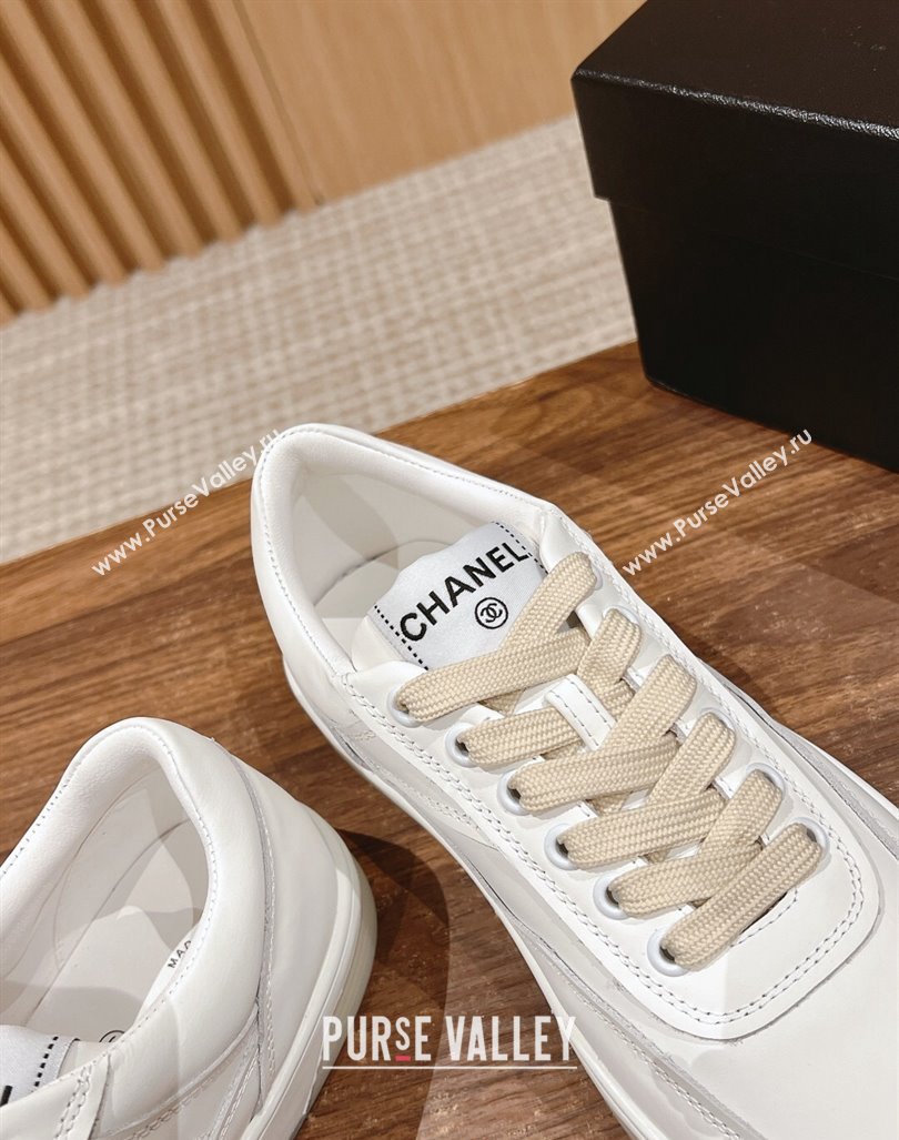 Chanel White Calfskin Sneakers with Side CC White 2024 072203 (KL-240722015)