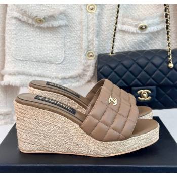 Chanel Quilted Lambskin Wedge Slides Sandal 8cm Khaki 2024 0603 (MD-240722119)