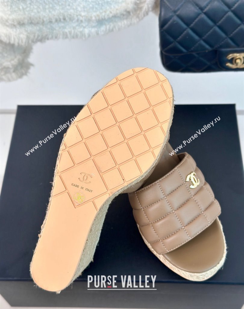 Chanel Quilted Lambskin Wedge Slides Sandal 8cm Khaki 2024 0603 (MD-240722119)