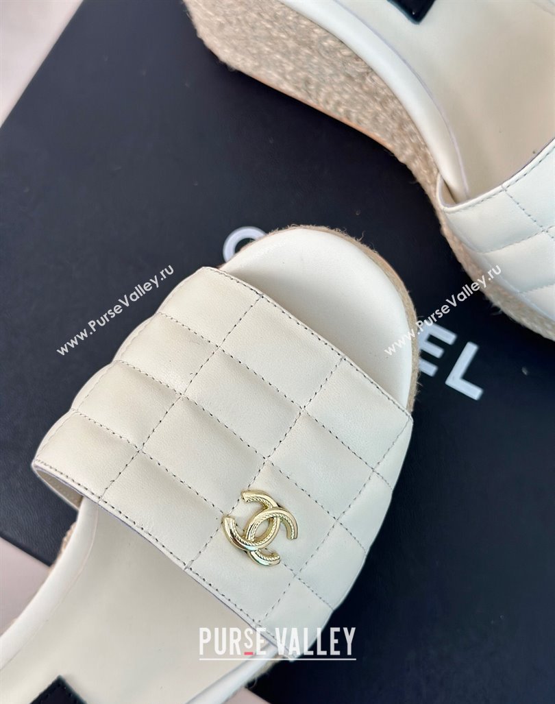 Chanel Quilted Lambskin Wedge Slides Sandal 8cm White 2024 0603 (MD-240722120)