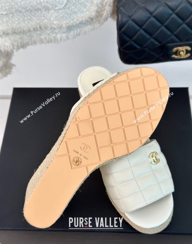 Chanel Quilted Lambskin Wedge Slides Sandal 8cm White 2024 0603 (MD-240722120)