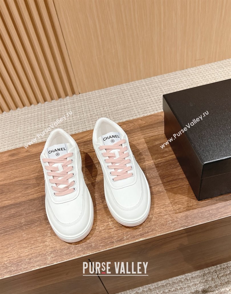 Chanel White Calfskin Sneakers with Side CC Pink 2024 072203 (KL-240722016)